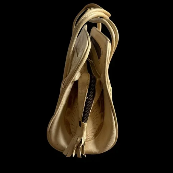 Vintage Leather Tooled Handbag Purse Ivory Western Ideal Zipper Cream - Picture 13 of 13